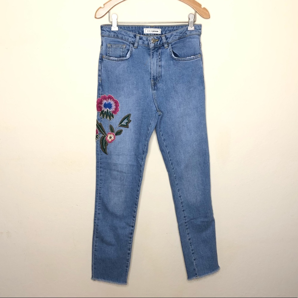 DENIM PIMKIE Embroidered Raw Hem Jeans | 2